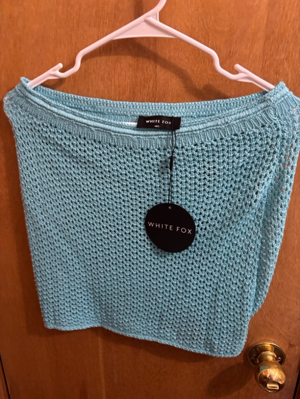 White Fox Boutique Aqua Crochet Mini Skirt
